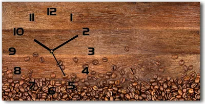 Produktbild von Wanduhr aus Glas – 60x30 cm - Glasbild - Glasuhr - Gehärtetes Glas - schwarze-zeiger - Kaffeebohnen