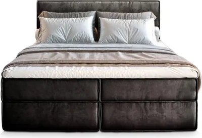 Produktbild von Masseno Boxspringbett PELLIO 160x200 cm Komplett-Set mit Bonell Matratze und Topper, Polsterbett mit Bettkästen -Schwarz, MONOLITH 95