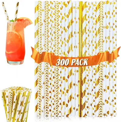 Imagen del producto de Pajitas de papel biodegradables, 300 unidades, 20 cm, para bebidas