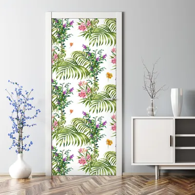 Produktbild von Dekorative Abnehmbarer Wandsticker Türtapete selbstklebend Klebefolie Palmblatt Blumen 77 x 200 cm