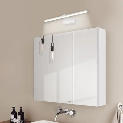 Produktbild von EMKE Spiegelschrank und Spiegellampen,75x65x14.5cm 2 Glasböden Weiß Badspiegelschrank und Weiß Wandleuchten Kaltweiß Licht 6500k
