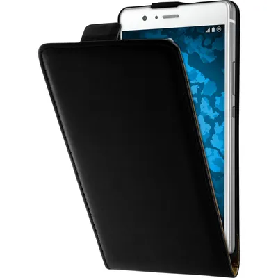 Produktbild von PhoneNatic Kunst-Lederhülle kompatibel mit Huawei P9 Lite - Flip-Case schwarz + 2 Schutzfolien
