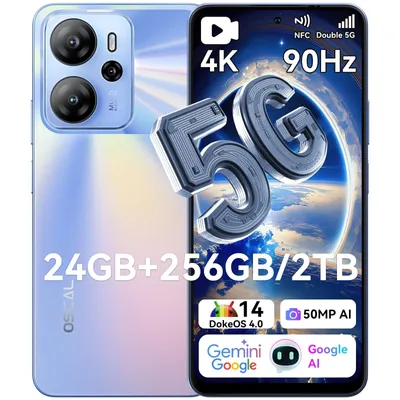 Produktbild von OSCAL TIGER 13 Smartphone, 6.67 Zoll, 256GB Speicher (erweiterbar auf 2TB), 24GB RAM, 50MP AI Kamera, 5000 mAh Akku, 5G NFC, Dual SIM, 4K Video Recording, 90Hz Adaptive Refresh Rate, PANDA® Glas, DokeOS 4.0, Ohne Vertrag