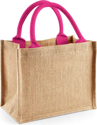 Immagine prodotto di Westford Mill W412 | Mini borsa regalo in iuta 26 x 22 x 14 cm - Colore: naturale/fucsia - Taglia: unica