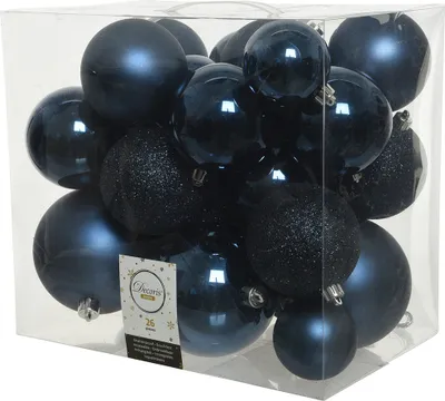 Produktbild von Weihnachtskugeln Kunststoff Mix 6-10cm nachtblau, 26er Set
