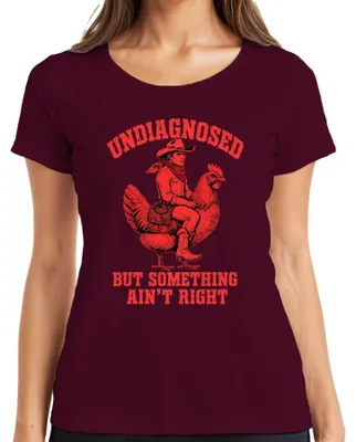 Immagine prodotto di Maglietta da donna "Cowboy Huhn Western", colore bordeaux, taglia XL, con la scritta "Qualcosa non va, ma non so cosa"