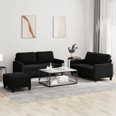 Produktbild von 3-tlg. Sofagarnitur mit Kissen Schwarz Samt