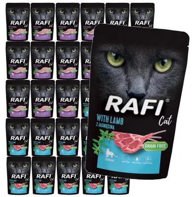 Zdjęcie produktu dla Rafi Cat Adult z Jagnięciną i Królikiem 30x100g Bezzbożowa Mokra Karma Dla Kotów Sterylizowanych