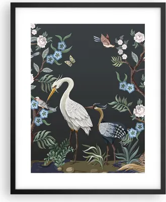 Produktbild von Gerahmtes Poster - Schwarzer Rahmen - Asiatisch Reiher Blumen - 40x50 cm - Wand Bild - Wanddeko - Wandbilder - Kunstposter - Wandposter - Bilderrahmen - Bilder - Kunstdruck - P2BPA40x50-4699