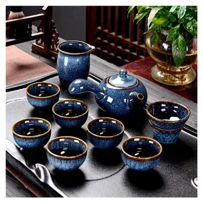 Produktbild von Chinesisches Keramik-Kung-Fu-Teeset, Teekanne und Tassen für Erwachsene, 9-teiliges Set in Geschenkverpackung
