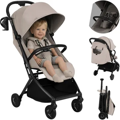 Zdjęcie produktu dla Wózek Lionelo Sia Buggy ultralekki 5,9 kg, kompaktowy po złożeniu 18x51x49 cm, składany jedną ręką, UPF50+, koła ER, siedzisko Dri-Seat, zestaw akcesoriów – kolor beżowy piaskowy