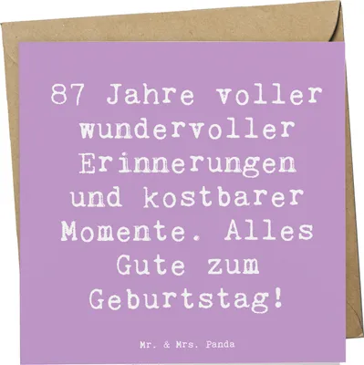 Produktbild von Mr. & Mrs. Panda Klappkarte Spruch 87. Geburtstag Freude - Lavendeltraum - Geschenk, besondere Geburtstagsfeier, 87 Jahre jung, Grußkarte, Alter, liebevolle Botschaft