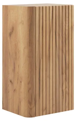 Image de Armoire de salle de bain suspendue, meuble bas avec porte, 3 étagères, finition chêne imitation, dimensions : 35 x 68 x 30 cm