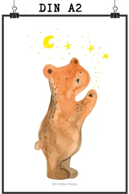 Produktbild von Mr. & Mrs. Panda Bild Verliebter Bär DIN A2 - Weiß - Geschenk, Verliebte, Spruch, wanddeko, drucke, Partner, Plakat, Wandbild, Teddy, kunstdruck poster