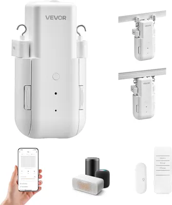 Zdjęcie produktu dla VEVOR automatyczny otwieracz do zasłon (sterowany za pomocą aplikacji i pilota) elektryczny otwieracz do zasłon, kompatybilny z Alexa i Google Home, z trybem cichym i timerem, do szyn w kształcie litery U / w kształcie litery U