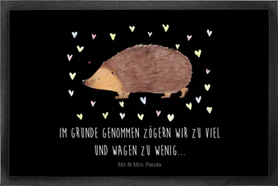 Produktbild von Mr. & Mrs. Panda fußmatte Igel Herzen 40 x 60 cm - Schwarz - Geschenk, Schmutzmatte, Bodenvorleger, Fußabstreifer, Herz, Kuss, Schmutzfangmatte, Vertrauen, Liebe