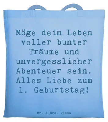 Produktbild von Mr. & Mrs. Panda Shopping Tasche Spruch Alles Liebe zum 1. Geburtstag - Sky Blue - Geschenk, bunte Träume, Geburtstagsfeier, Einkaufstasche, Kindergeburtstag, Schultasche