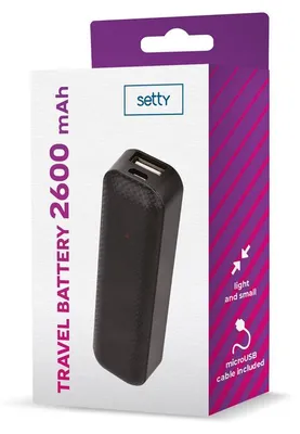 Produktbild von Setty Mini Powerbank 2600 mAh – tragisch, für Smartphones, Reisen und Notfall-Ladung, Schwarz