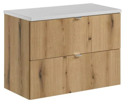 Immagine prodotto di Set da bagno sospeso VANO in rovere e bianco 80cm: mobiletto con cassetti + piano per lavabo