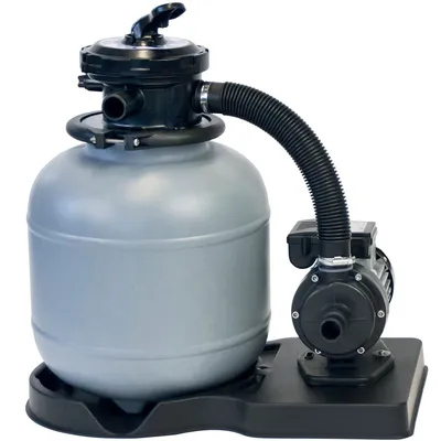 A pool sand filter system with a pump, shown against a white background.