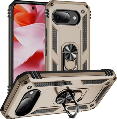 Image de Étui pour Google Pixel 9A étui de protection militaire double couche avec support d'anneau et stand Or