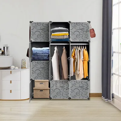 Produktbild von Hengda 12 Boxen DIY Regalsystem Kleiderschrank Garderobenschrank Schrank Steckregal 140x105x35cm Schwarz und weiß