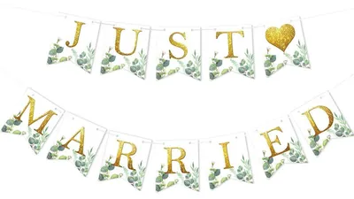 Produktbild von Girlande Just Married Eukalyptus Herzen Karton 12x15cm Hochzeitsdeko