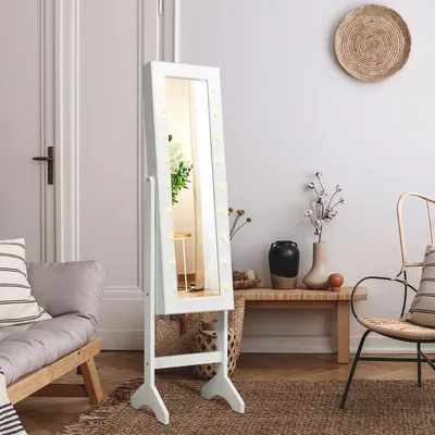 Image de Armoire à bijoux 18 LED, étagère à bijoux réglable en inclinaison, armoire à miroir pour maquillage blanc