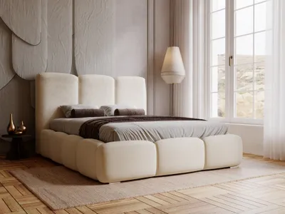 Produktbild von GRAINGOLD Exklusive Polsterbett 200x200 cm Bubble - Designerbett mit Velour Stoff, Bettkasten & Lattenrost - Beige (Magic velvet 2201)