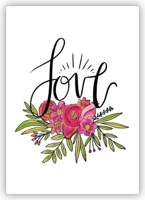 Produktbild von Romantische Liebeskarte als Glückwunsch zur Hochzeit oder zum Valentinstag mit Rosen Gesteck und Hand Lettering: Love