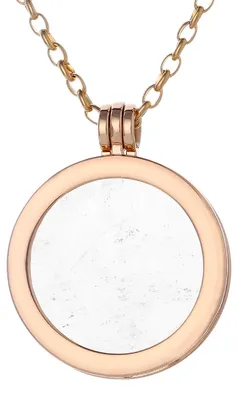 Produktbild von Morella Damen Halskette gold 70 cm Edelstahl und Anhänger mit Edelstein Bergkristall Coin 33 mm Chakren Scheibe in Schmuckbeutel