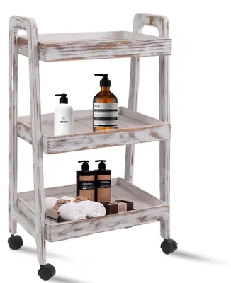 Hölzerner Rollwagen, 3 Ebenen, Weiß, 76x45x32 cm