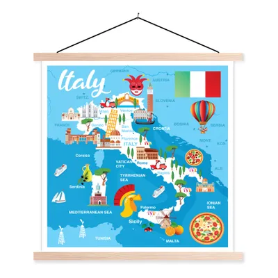 Obrázek produktu pro MuchoWow® Textilní plakát - Mapa - Itálie - ilustrace - 90x90cm - S hnědými lamelami