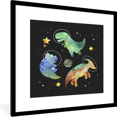 Produktbild von MuchoWow® Gerahmtes Poster Weltraum - Dinosaurier - Sterne - Kinder - Kinder - Kinder 40x40 cm - Poster mit Schwarzem Bilderrahmen Wandposter Rahmen Foto Bilder - Poster - Plakat im Rahmen