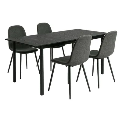 Produktbild von Meubles Cosy Set aus schwarzem, ausziehbarem Esstisch und 4 Stühlen mit grauem Stoffbezug im skandinavischen Stil