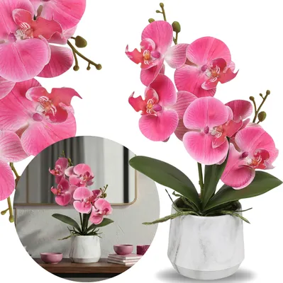 Produktbild von Kunstorchidee rosa im Topf, künstliche Orchidee, täuschend echt, dekorative Kunstpflanze, 28 cm