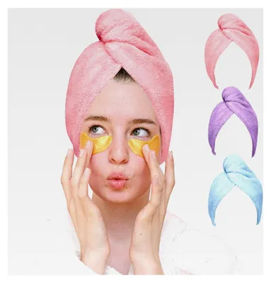 Produktbild von 3er Set Mikrofaser Haarturban mit Knopf - Saugfähiges Haarhandtuch für Damen