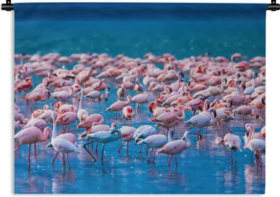 Produktbild von MuchoWow® Wandteppich Wandbehang Flamingo - Wasser - Tropisch - Rosa 90x67.5 cm Tapisserie Dekoration Wandtuch - Fototeppich - Wand-Skulpturen