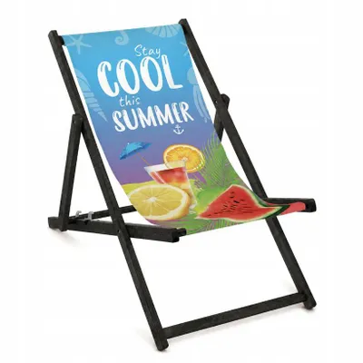 Premium Holz Gartenliege mit schwarzem Gestell "Stay cool this summer" – Klappbarer Strandliegestuhl