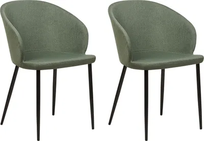 Produktbild von BELIANI Esszimmerstuhl 2er Set Dunkelgrün Stoffbezug mit Schwarzen Metallbeinen Armlehnen Retro Wohnzimmer Essbereich Flur Ausstattung Möbel