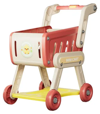 Produktbild von Extra großer Einkaufswagen für Kinder, Supermarkt-Spielzeug mit Obst-Schneideset, Rollenspiel Einkaufswagen für Kleinkinder, 28-teilig,Red