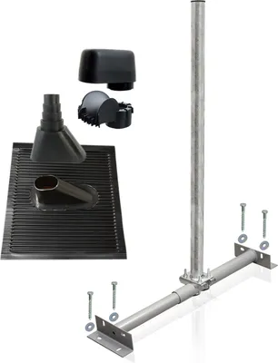 Produktbild von SkyRevolt Dachsparrenhalter Set 1m Mast 60mm Alu-Ziegel schwarz Mastkappe