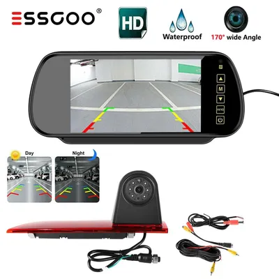 Zdjęcie produktu dla Kamera cofania, światło stopu, kamera parkowania z monitorem 7 cali, klasa wodoszczelności IP68, rozdzielczość 720x480 pikseli, kabel o długości 8 metrów, tryb pracy w nocy (podczerwień), linie odległościowe, kompatybilna z Ford Transit