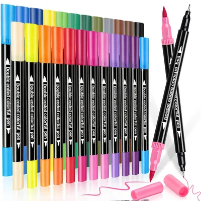 Produktbild von Filzstifte Set - Dual Brush Pinselmarker mit feiner Spitze und Pinselspitze - für Handlettering und Malbücher - 24 Farben