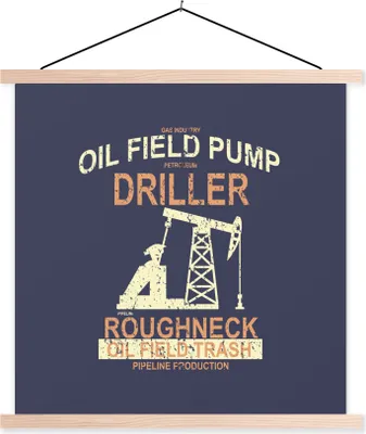 Produktbild von MuchoWow® Textilposter Pumpe - Öl - Retro - Zeichnung 60x60 cm mit holzfarbenen Rahmen - Wanddekoration