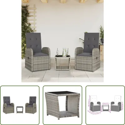 Produktbild von The Living Store 3-tlg. Garten-Essgruppe mit Kissen Grau Poly Rattan