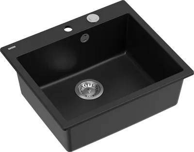 Produktbild von QUADRON Spülbecken 1-Becken Spüle | Größe: 57 x 50 x 22 cm | MORGAN 110 | Unterbauspüle Granitspüle aus GraniteQ mit Siphon | Matt Schwarz & Stahl