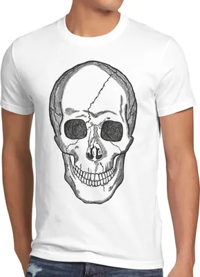 Produktbild von style3 Totenkopf T-Shirt Herren Biker Rocker Punk Tattoo, Größe:4XL, Farbe:Weiß