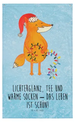 Produktbild von Mr. & Mrs. Panda Wandbild Fuchs Weihnachten - Eisblau - Geschenk, Weihnachtszeit, Wandbehang, Weihnachtsmann, Wandschmuck, Gobelin, Füchse, Nikolaus, Tapisserie, Winter