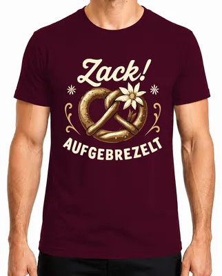 Imagen del producto de Camiseta para hombre, diseño , con motivos de pretzels, trajes tradicionales, edelweiss y la palabra "Wiesn" (término bávaro para la ), color burdeos, talla XL